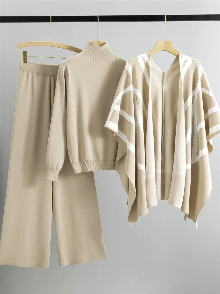 Cozy Knit Wrap Cape with Geometric Design