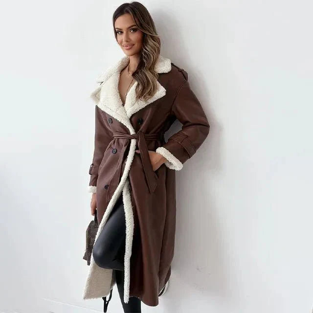 Soft Leather Trench Coat for Women - Long Belted Style