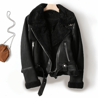 Cozy Fake Leather Jacket with Plush Fleece Inside