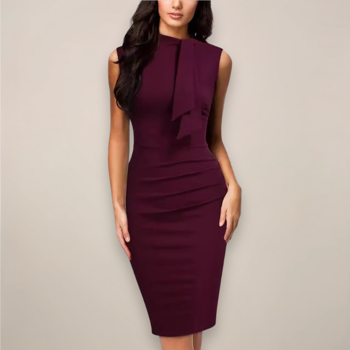 Elegant V-Neck Midi Dress for Women - OutfitLondon