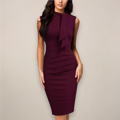 Elegant V-Neck Midi Dress for Women - OutfitLondon
