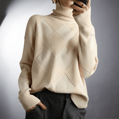 Soft Women's Turtleneck Sweater with Geometric Pattern - OutfitLondon