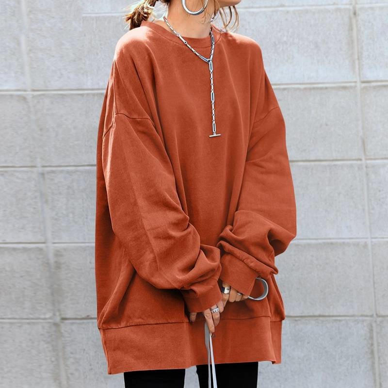 Relaxed Fit Women's Cotton Sweatshirt Long Sleeve Top - OutfitLondon