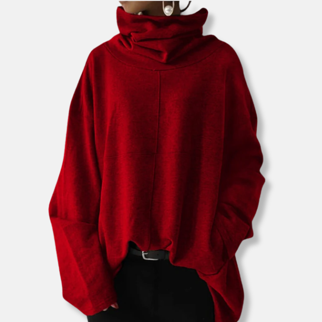 Loose Fit Women's Sweatshirt with High Neck and Flare Sleeves