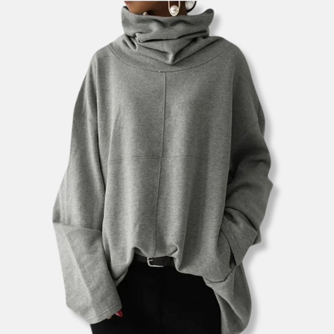 Loose Fit Women's Sweatshirt with High Neck and Flare Sleeves - OutfitLondon