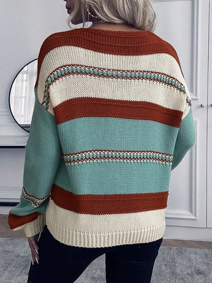 Comfy Women's Striped Long Sleeve Casual Sweatshirt