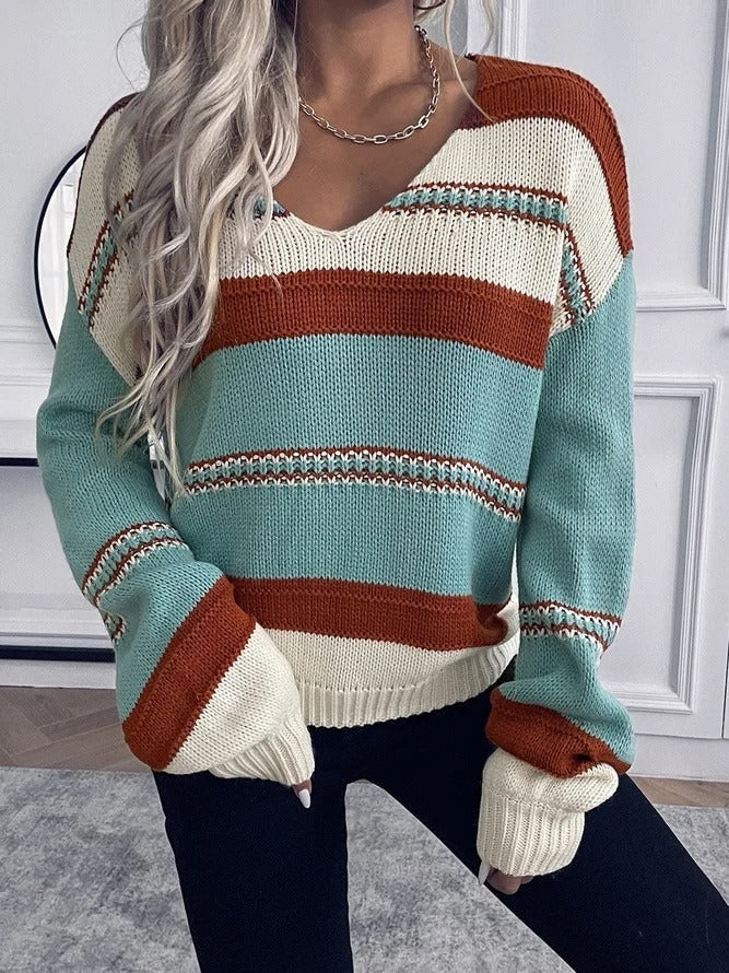 Comfy Women's Striped Long Sleeve Casual Sweatshirt - OutfitLondon