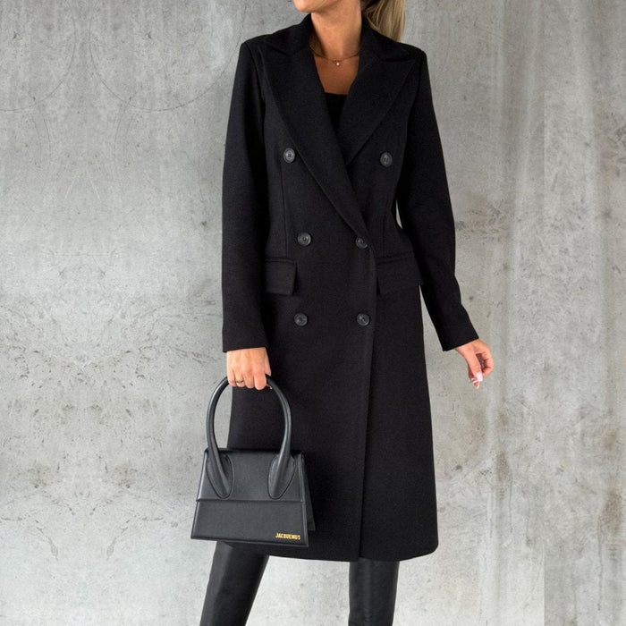 Ladies Classic Double Breasted Wool Coat - OutfitLondon