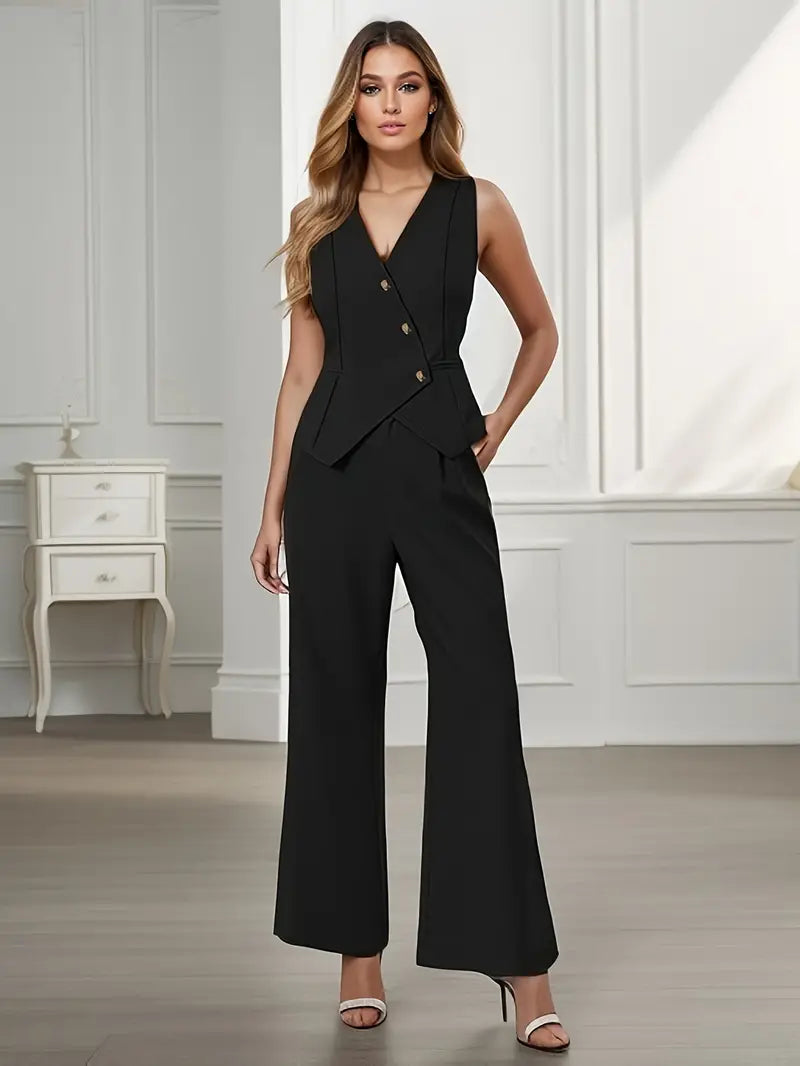 Classic 2 Piece Pantsuit - Sleeveless Jacket & Trousers