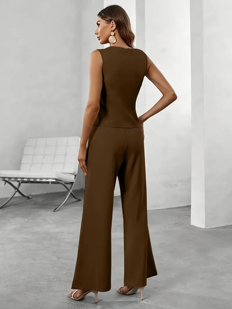 Classic 2 Piece Pantsuit - Sleeveless Jacket & Trousers