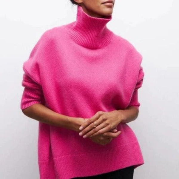 Women’s Turtleneck Sweater – Oversized Fit – Wool Blend – Dropped Shoulders – Ribbed Trim