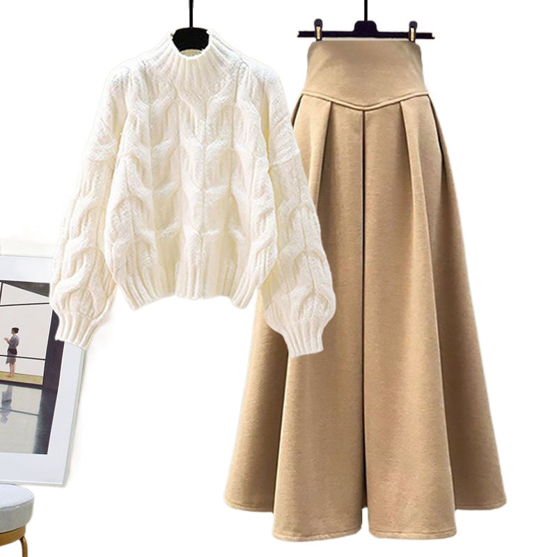 Cozy Cable Knit Sweater and Skirt Set - OutfitLondon