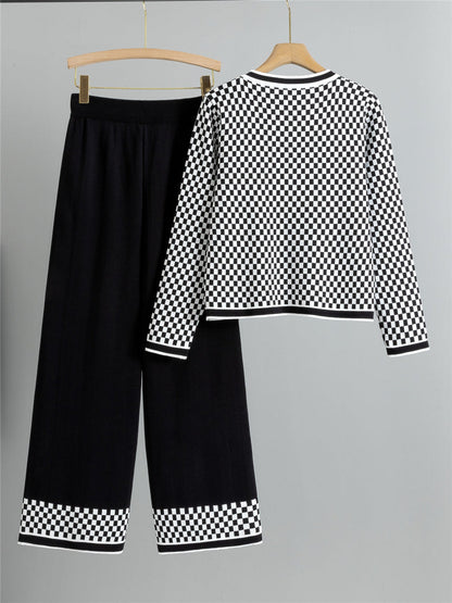 Ladies 2 Piece Knit Suit with High Waist Pants