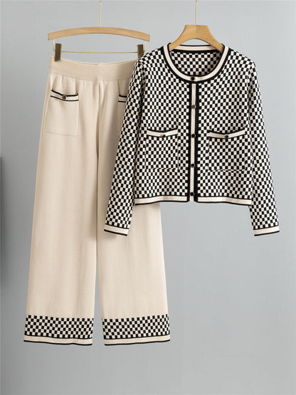 Ladies 2 Piece Knit Suit with High Waist Pants