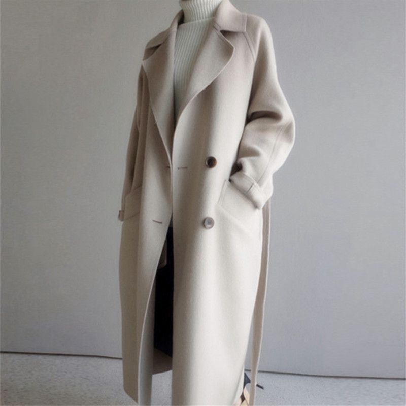 Warm Women's Double Breasted Wool Coat - OutfitLondon