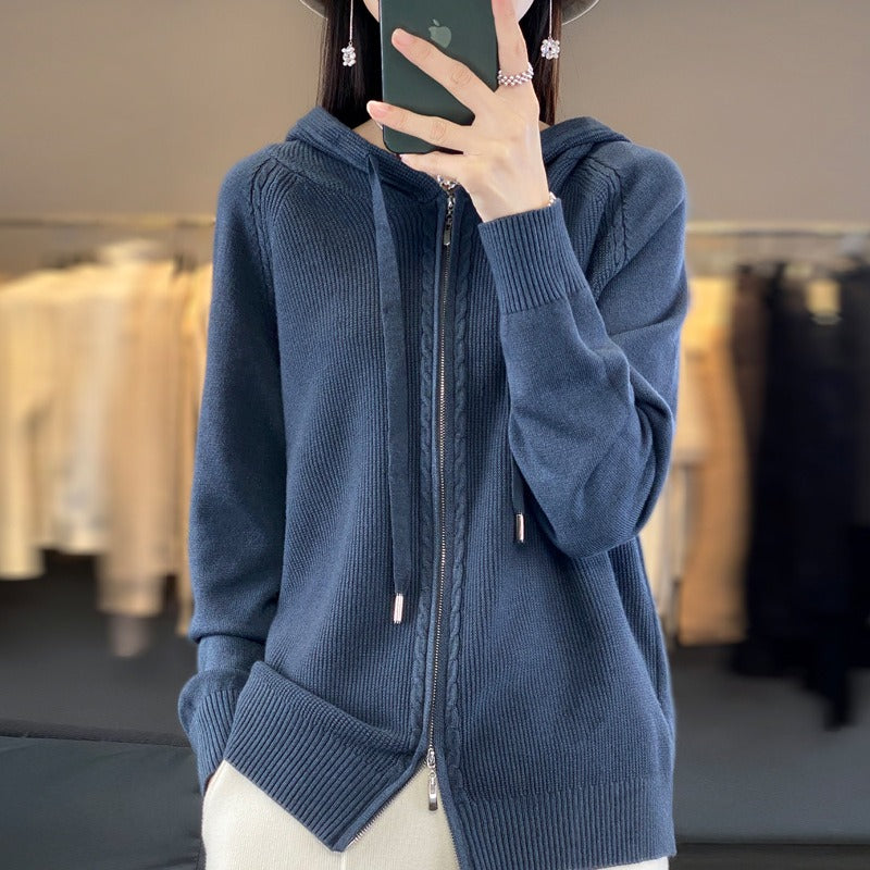 Cozy Women's Cable Knit Hooded Sweatshirt