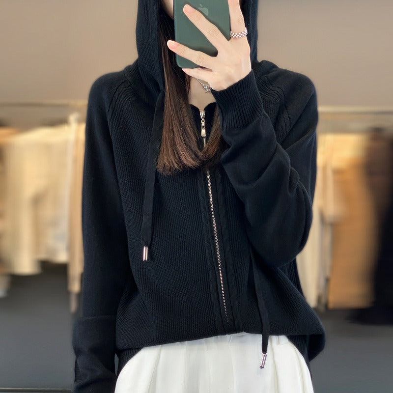 Cozy Women's Cable Knit Hooded Sweatshirt