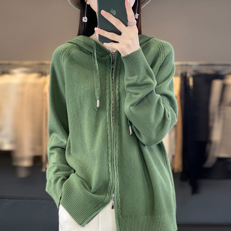 Cozy Women's Cable Knit Hooded Sweatshirt