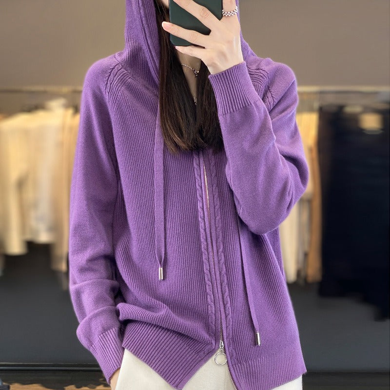 Cozy Women's Cable Knit Hooded Sweatshirt