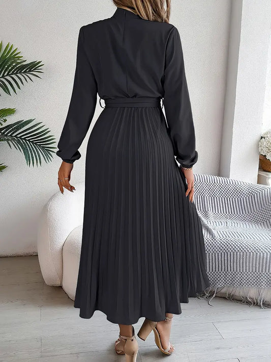 Classic Fit Womens Long Sleeve Belted Dress - OutfitLondon