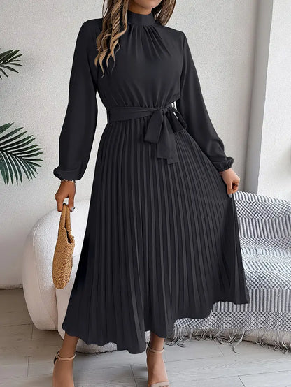 Classic Fit Womens Long Sleeve Belted Dress