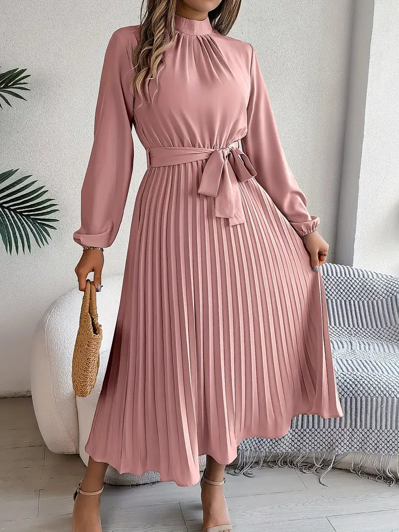 Classic Fit Womens Long Sleeve Belted Dress