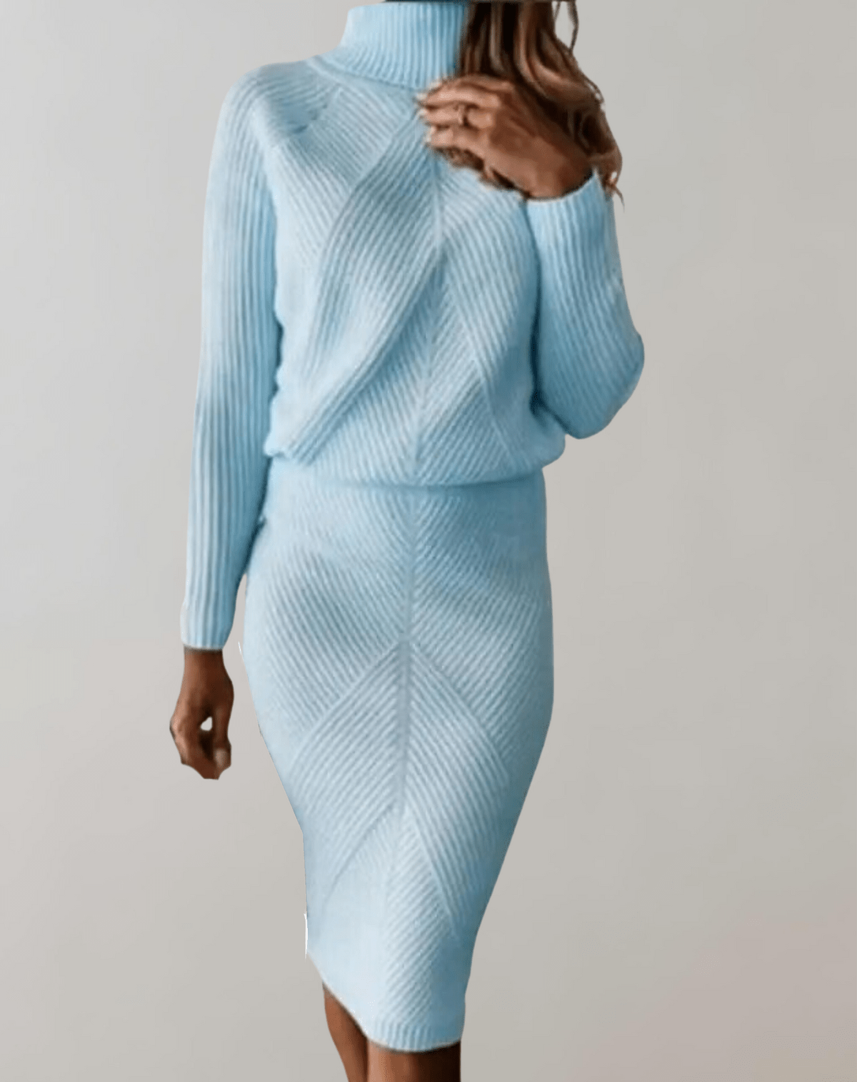 Women's Soft Knit 2 Piece High Neck Sweater Skirt Set