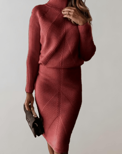 Women's Soft Knit 2 Piece High Neck Sweater Skirt Set
