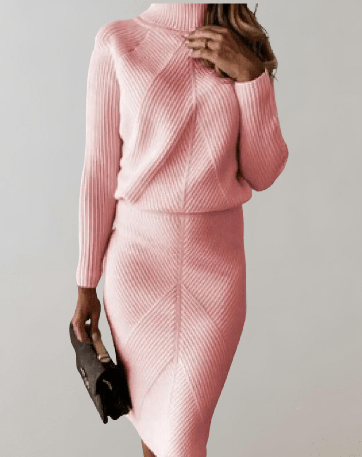 Women's Soft Knit 2 Piece High Neck Sweater Skirt Set