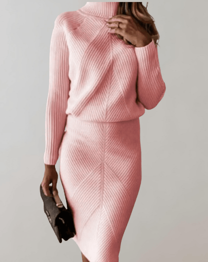 Women's Soft Knit 2 Piece High Neck Sweater Skirt Set