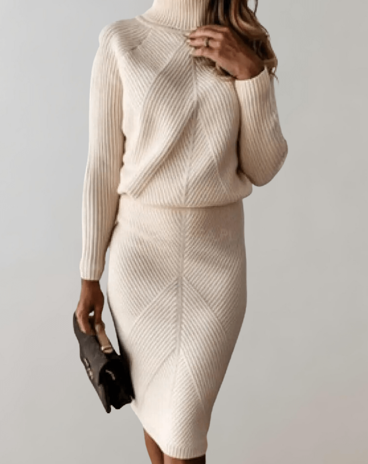 Women's Soft Knit 2 Piece High Neck Sweater Skirt Set