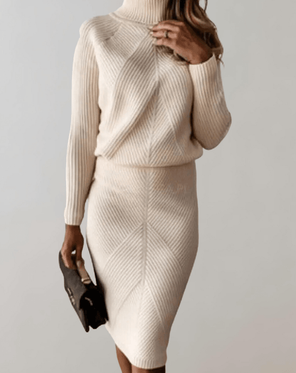 Women's Soft Knit 2 Piece High Neck Sweater Skirt Set