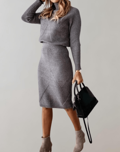 Women's Soft Knit 2 Piece High Neck Sweater Skirt Set