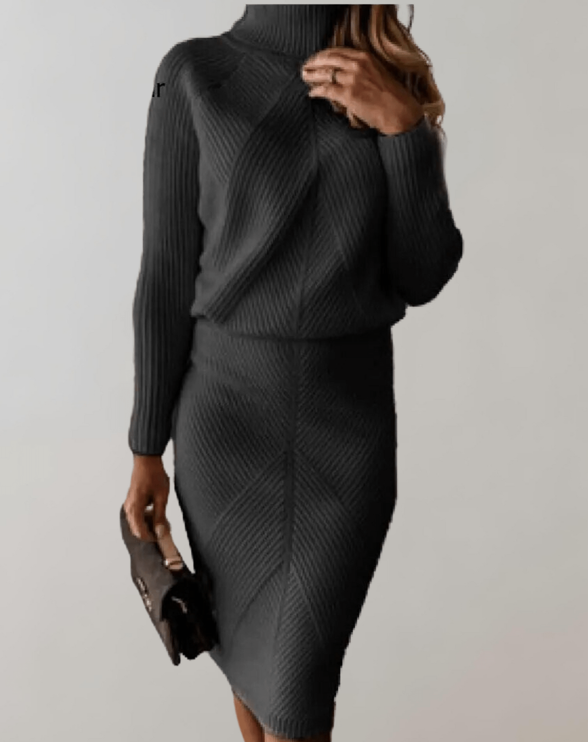 Soft Knit 2 Piece High Neck Sweater Skirt Set - OutfitLondon