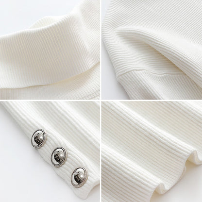 Cozy Women's Crew Neck Jumper Soft Grey Button Detail
