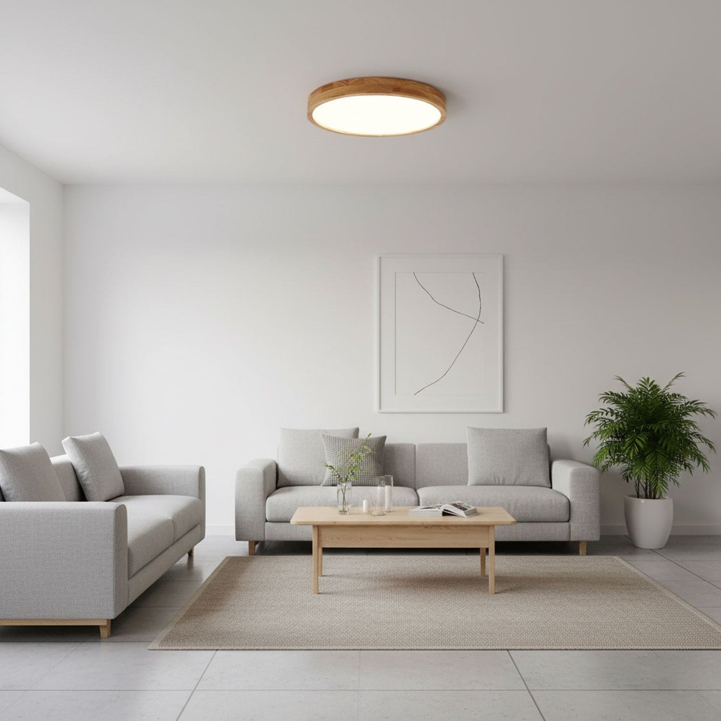 Simple Round Wood LED Ceiling Light Fixture