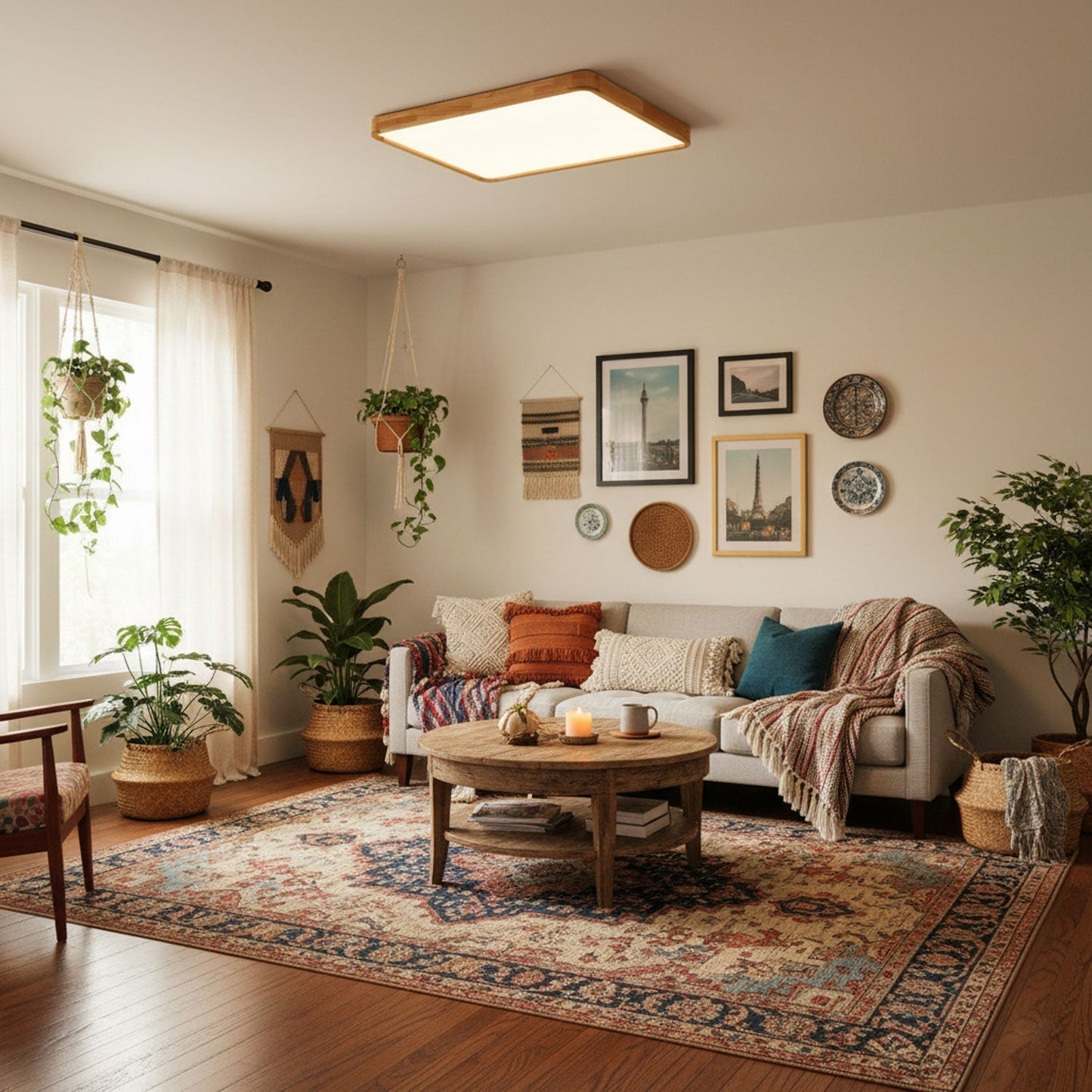 Simple Round Wood LED Ceiling Light Fixture