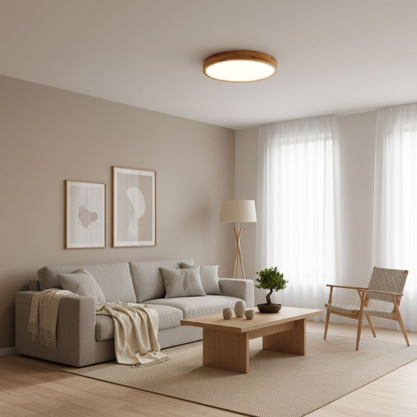Simple Round Wood LED Ceiling Light Fixture