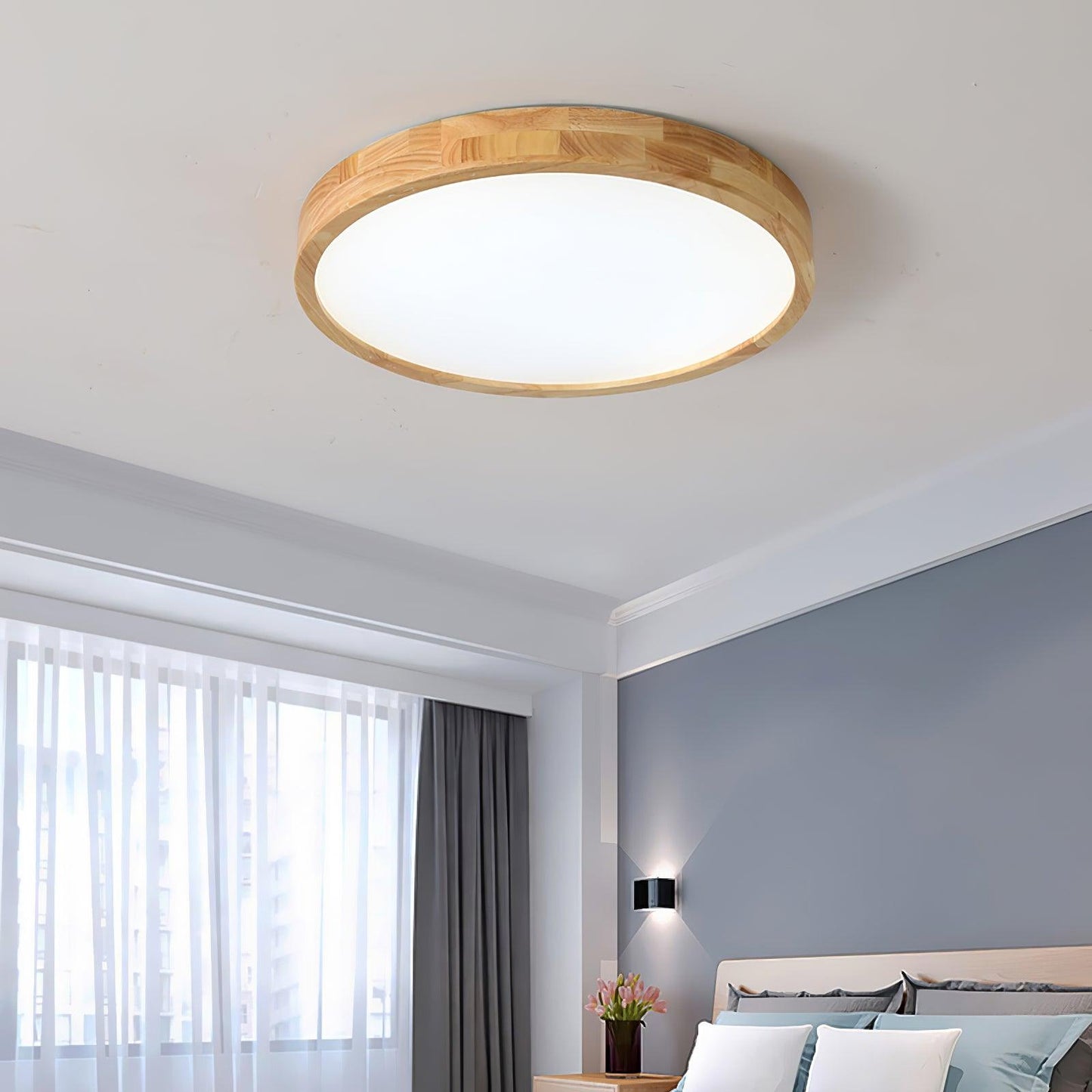 Simple Round Wood LED Ceiling Light Fixture