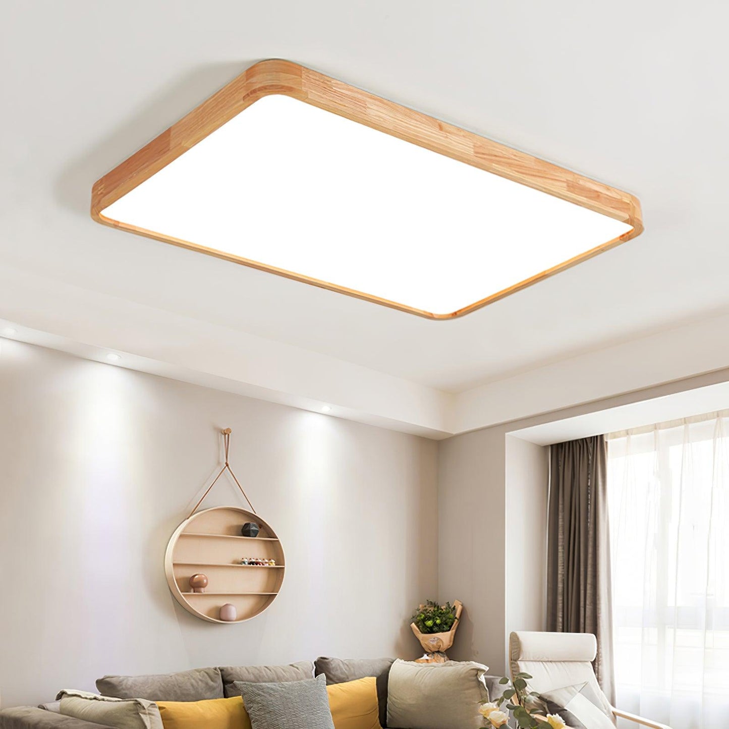 Simple Round Wood LED Ceiling Light Fixture