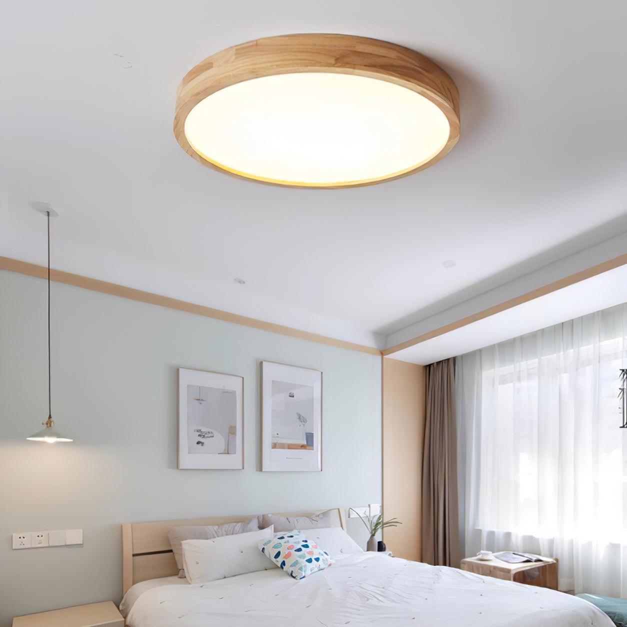 Simple Round Wood LED Ceiling Light Fixture