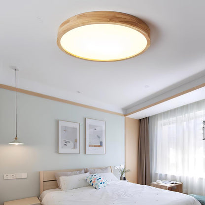 Simple Round Wood LED Ceiling Light Fixture