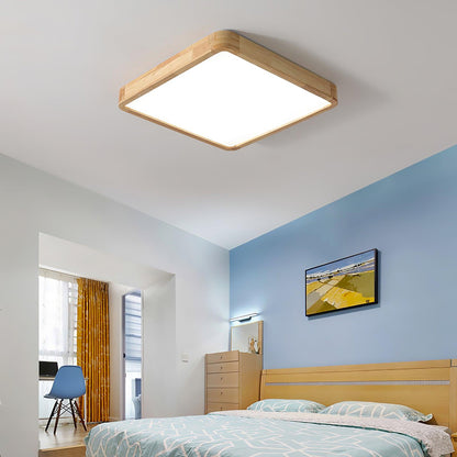 Simple Round Wood LED Ceiling Light Fixture