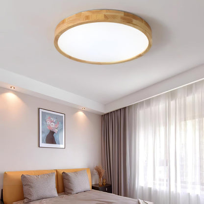 Simple Round Wood LED Ceiling Light Fixture