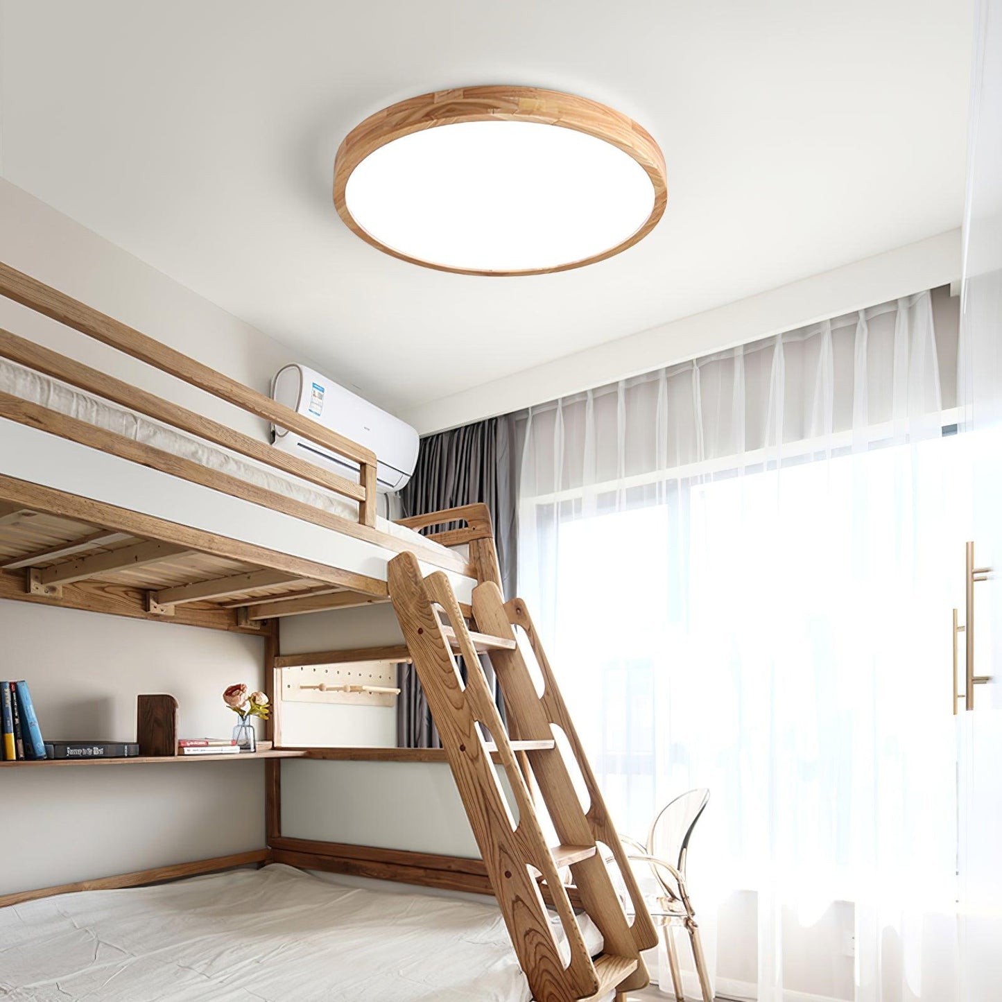 Simple Round Wood LED Ceiling Light Fixture