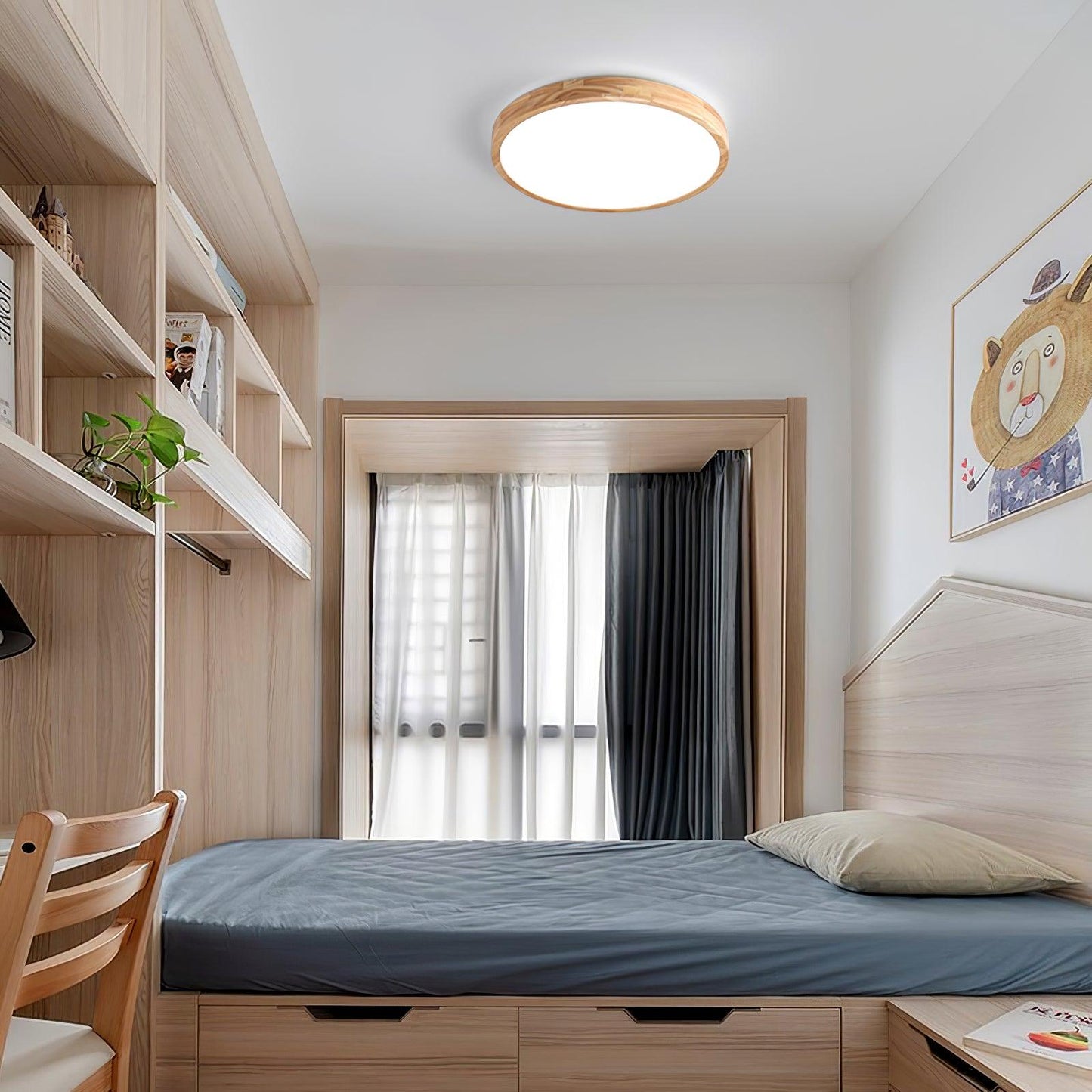 Simple Round Wood LED Ceiling Light Fixture
