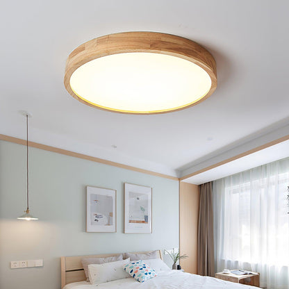 Simple Round Wood LED Ceiling Light Fixture