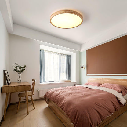 Simple Round Wood LED Ceiling Light Fixture