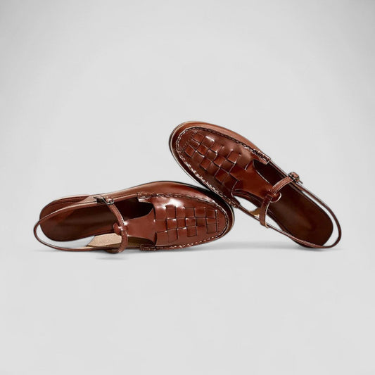Ladies Braided Leather Backless Sandals - OutfitLondon