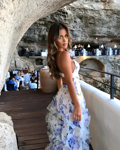 Women's Floral Maxi Dress Ruffle Design
